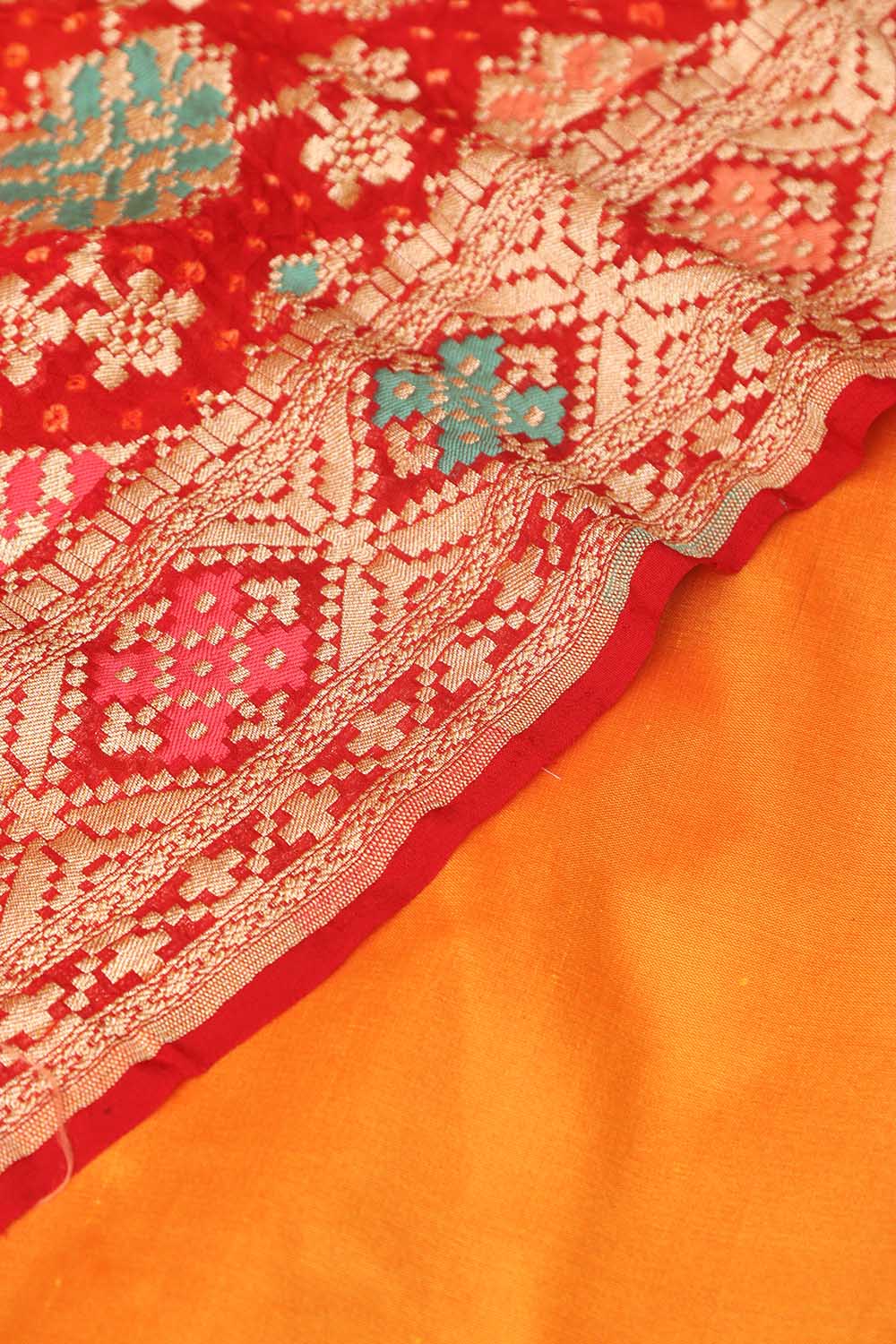 Yellow Plain Silk Suit With Red Banarasi Bandhani Pure Georgette Dupatta - Luxurion World