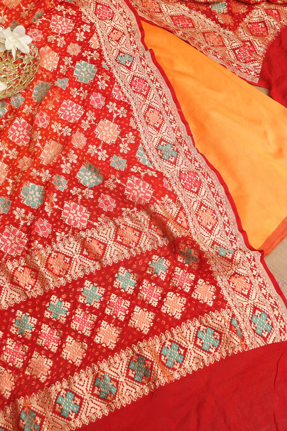 Yellow Plain Silk Suit With Red Banarasi Bandhani Pure Georgette Dupatta - Luxurion World