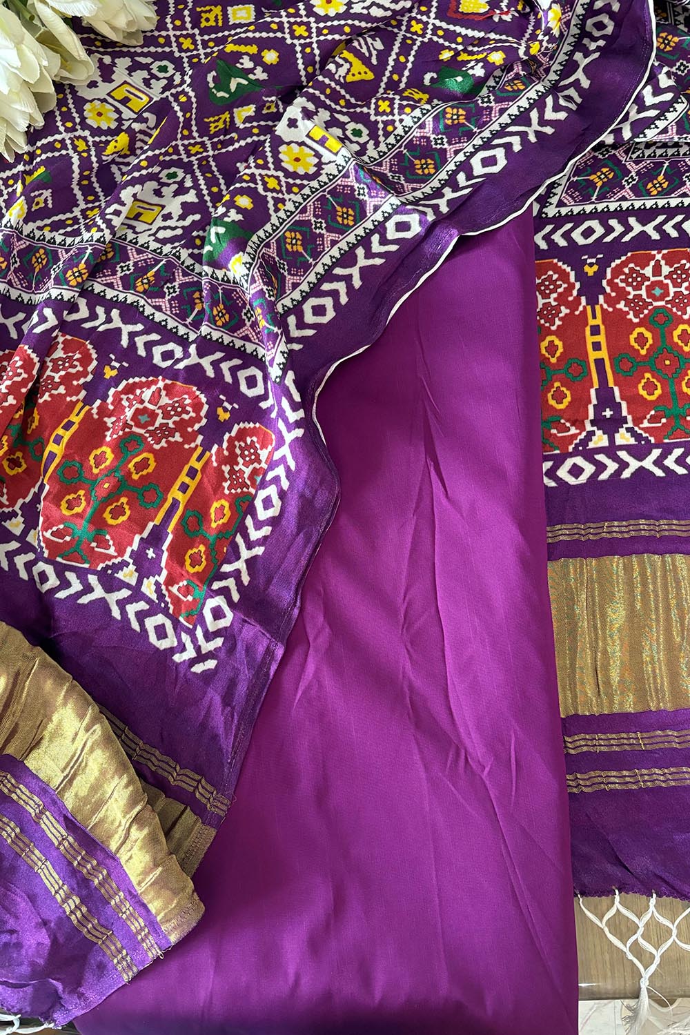 Stunning Purple Plain Silk Suit With Purple Digital Printed Patola Design Modal Silk Dupatta - Luxurion World