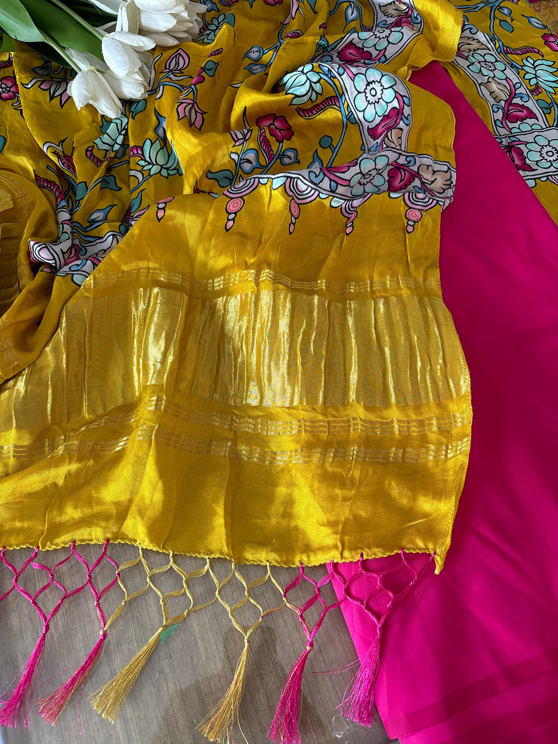 Pink Plain Silk Suit With Yellow Digital Printed Patola Design Modal Silk Dupatta - Luxurion World
