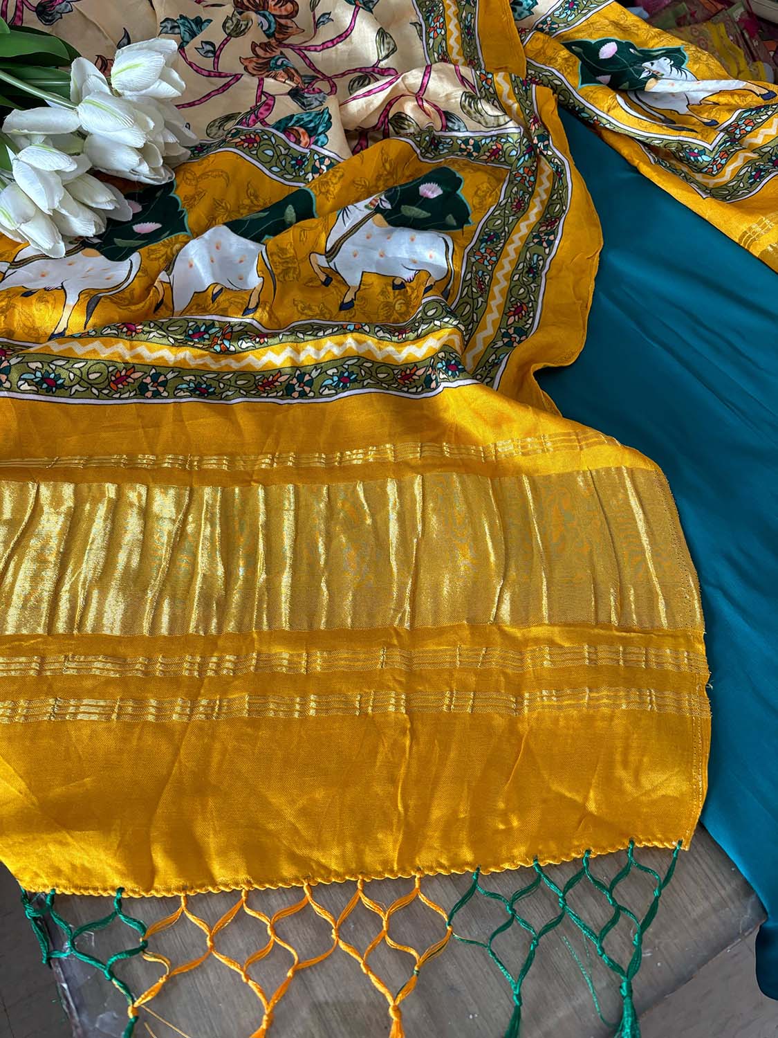 Blue Plain Silk Suit With Yellow Digital Printed Patola Design Modal Silk Dupatta - Luxurion World