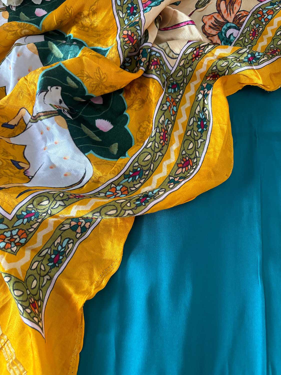 Blue Plain Silk Suit With Yellow Digital Printed Patola Design Modal Silk Dupatta - Luxurion World