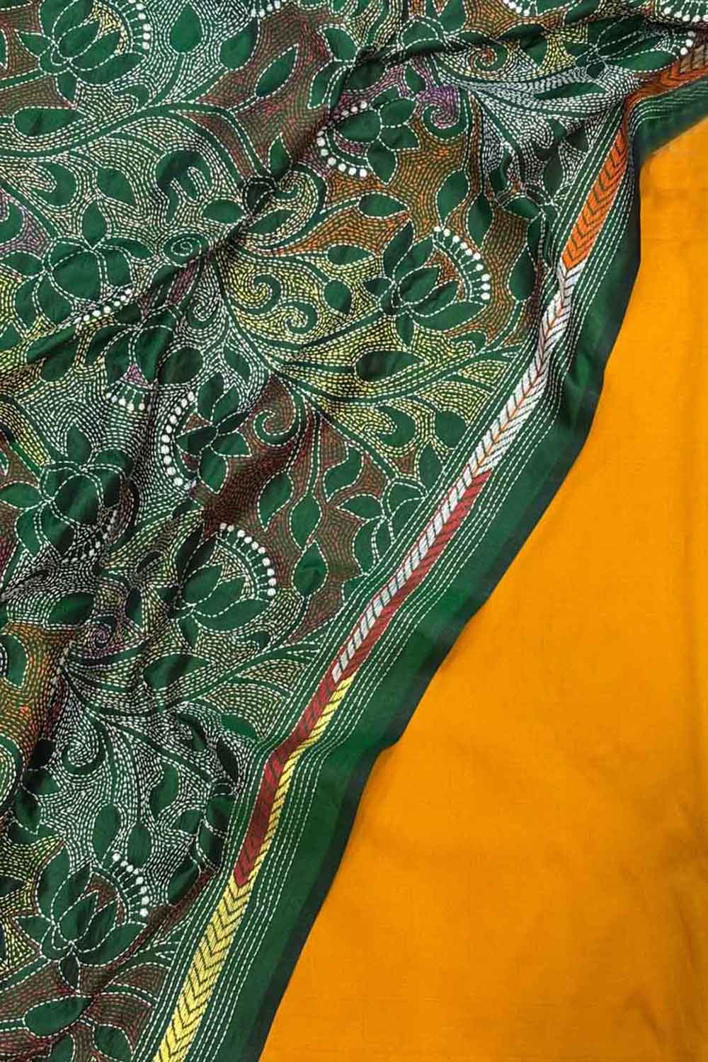 Yellow Plain Silk Suit With Hand Embroidered Kantha Pure Bangalore Silk Dupatta - Luxurion World