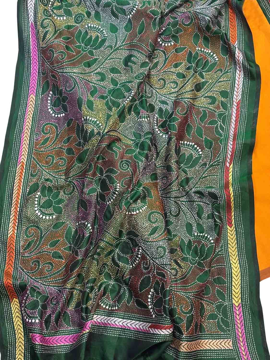 Yellow Plain Silk Suit With Hand Embroidered Kantha Pure Bangalore Silk Dupatta - Luxurion World