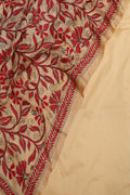 Cream Plain Silk Suit With Hand Embroidered Kantha Pure Bangalore Silk Dupatta - Luxurion World