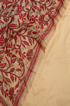 Cream Plain Silk Suit With Hand Embroidered Kantha Pure Bangalore Silk Dupatta - Luxurion World