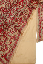 Cream Plain Silk Suit With Hand Embroidered Kantha Pure Bangalore Silk Dupatta - Luxurion World