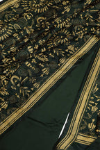 Green Plain Silk Suit With Hand Embroidered Kantha Pure Bangalore Silk Dupatta - Luxurion World