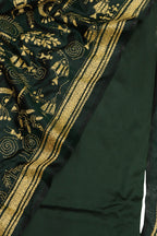 Green Plain Silk Suit With Hand Embroidered Kantha Pure Bangalore Silk Dupatta - Luxurion World
