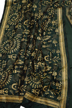Green Plain Silk Suit With Hand Embroidered Kantha Pure Bangalore Silk Dupatta - Luxurion World