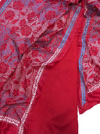 Red Plain Silk Suit With Hand Embroidered Kantha Pure Bangalore Silk Dupatta - Luxurion World