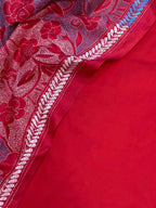 Red Plain Silk Suit With Hand Embroidered Kantha Pure Bangalore Silk Dupatta - Luxurion World