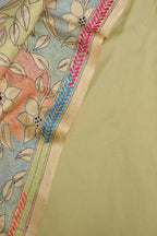 Green Plain Silk Suit With Hand Embroidered Kantha Pure Bangalore Silk Dupatta - Luxurion World