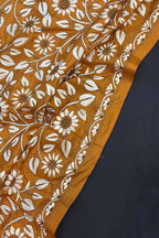 Black Plain Silk Suit With Hand Embroidered Kantha Pure Bangalore Silk Dupatta - Luxurion World