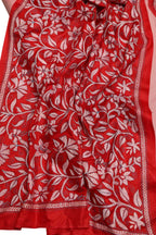 Pink Plain Silk Suit With Hand Embroidered Kantha Pure Bangalore Silk Dupatta - Luxurion World