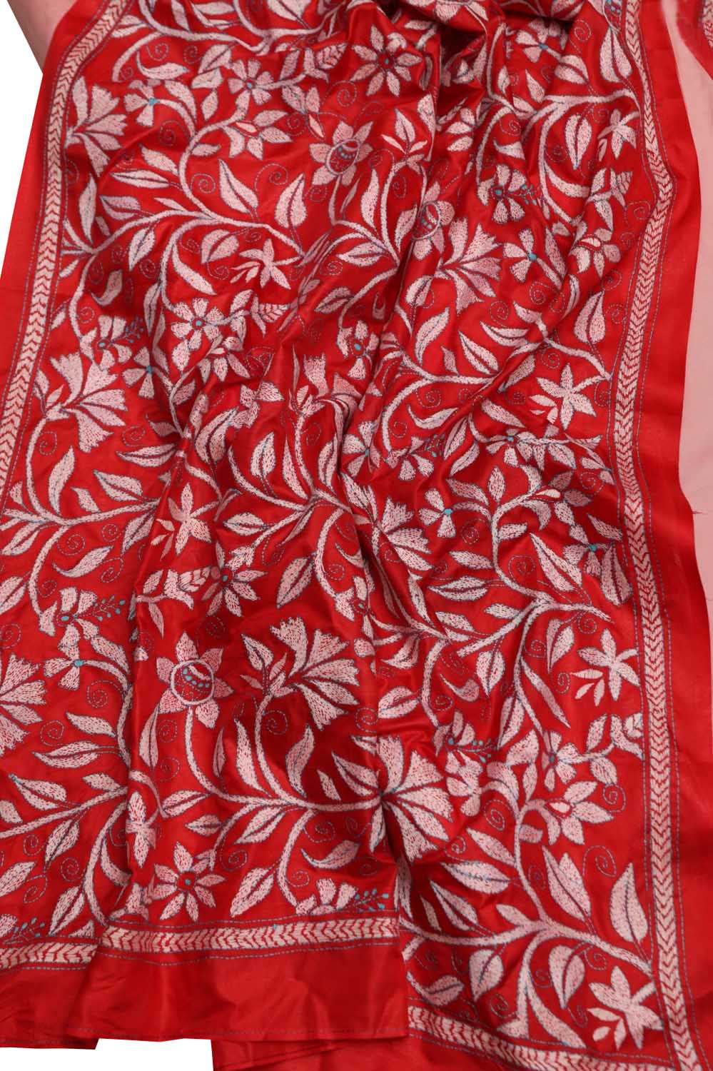 Pink Plain Silk Suit With Hand Embroidered Kantha Pure Bangalore Silk Dupatta - Luxurion World