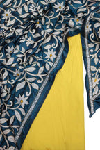 Yellow Plain Silk Suit With Hand Embroidered Kantha Pure Bangalore Silk Dupatta - Luxurion World