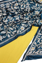 Yellow Plain Silk Suit With Hand Embroidered Kantha Pure Bangalore Silk Dupatta - Luxurion World