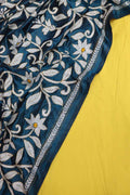 Yellow Plain Silk Suit With Hand Embroidered Kantha Pure Bangalore Silk Dupatta - Luxurion World