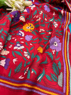 Blue Pure Silk Suit — Red Kantha Flower Embroidery Dupatta, Festive