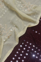 Shine in Style: Maroon Georgette Suit with Foil Mirror & Golden Sequins Dupatta - Luxurion World