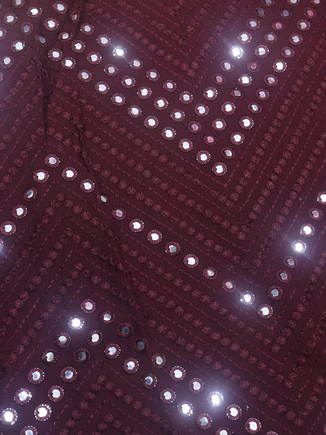 Shine in Style: Maroon Georgette Suit with Foil Mirror & Golden Sequins Dupatta - Luxurion World