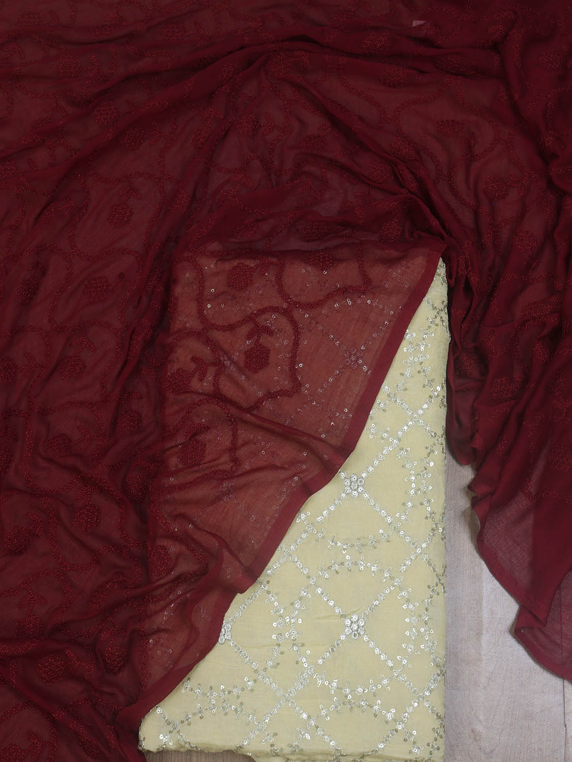 Chic Pastel Georgette Suit with Maroon Embroidered Dupatta - Perfect for Any Occasion! - Luxurion World