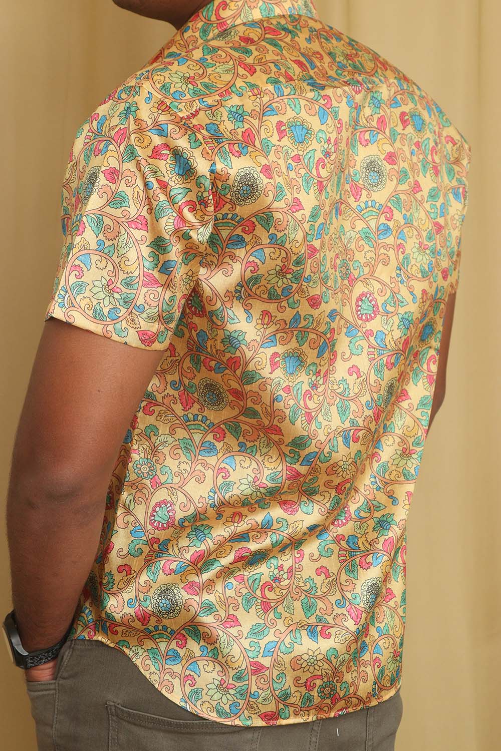 Yellow Kalamkari Tussar Silk Shirt - Digital Print - Luxurion World