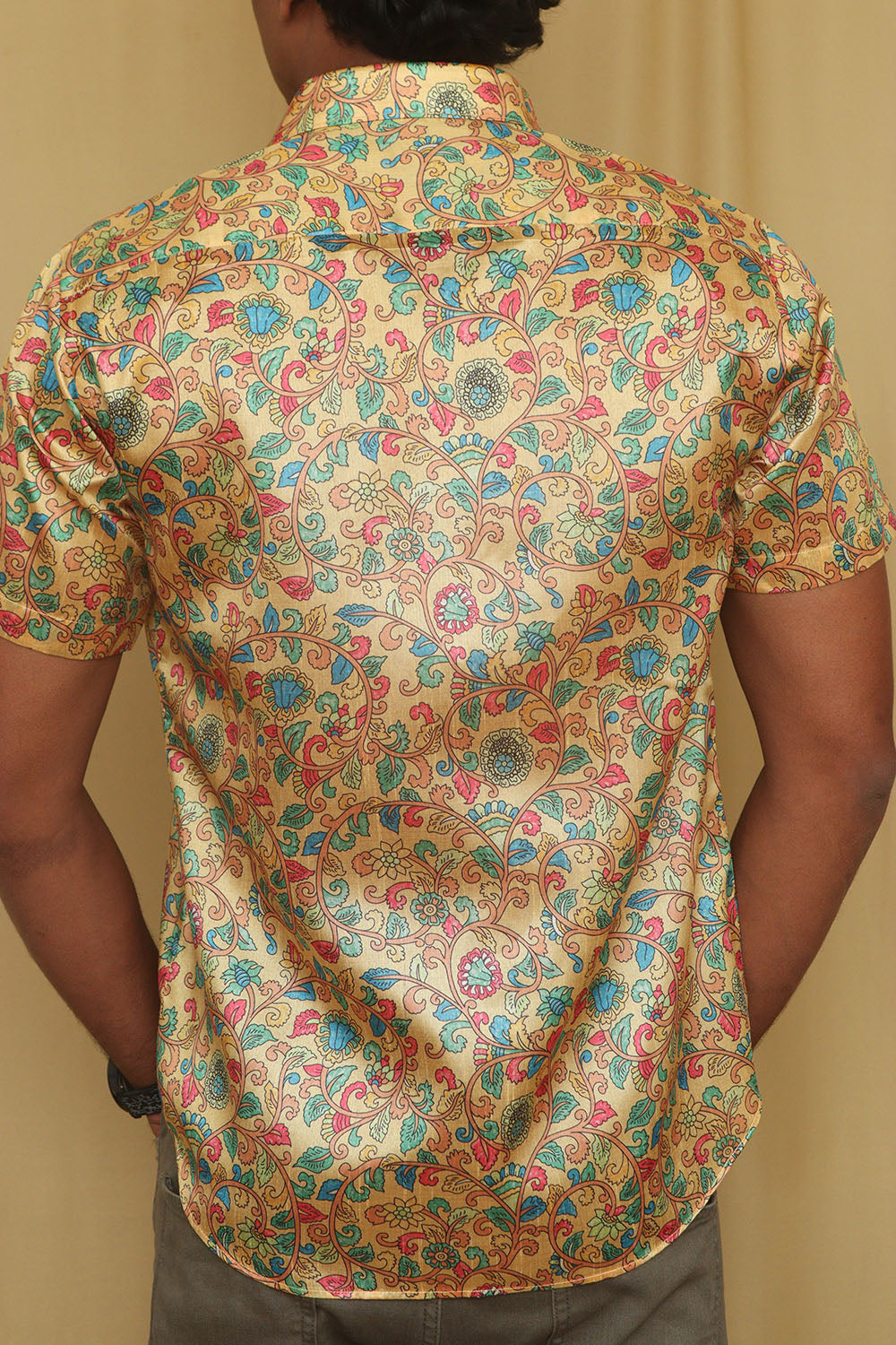 Yellow Kalamkari Tussar Silk Shirt - Digital Print - Luxurion World