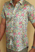 Green Kalamkari Tussar Silk Shirt - Digital Printed - Luxurion World