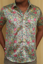 Green Kalamkari Tussar Silk Shirt - Digital Printed - Luxurion World