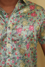 Green Kalamkari Tussar Silk Shirt - Digital Printed - Luxurion World