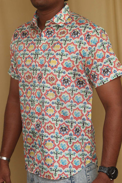 Stylish Off White Digital Printed Patola Design Tussar Silk Shirt - Luxurion World