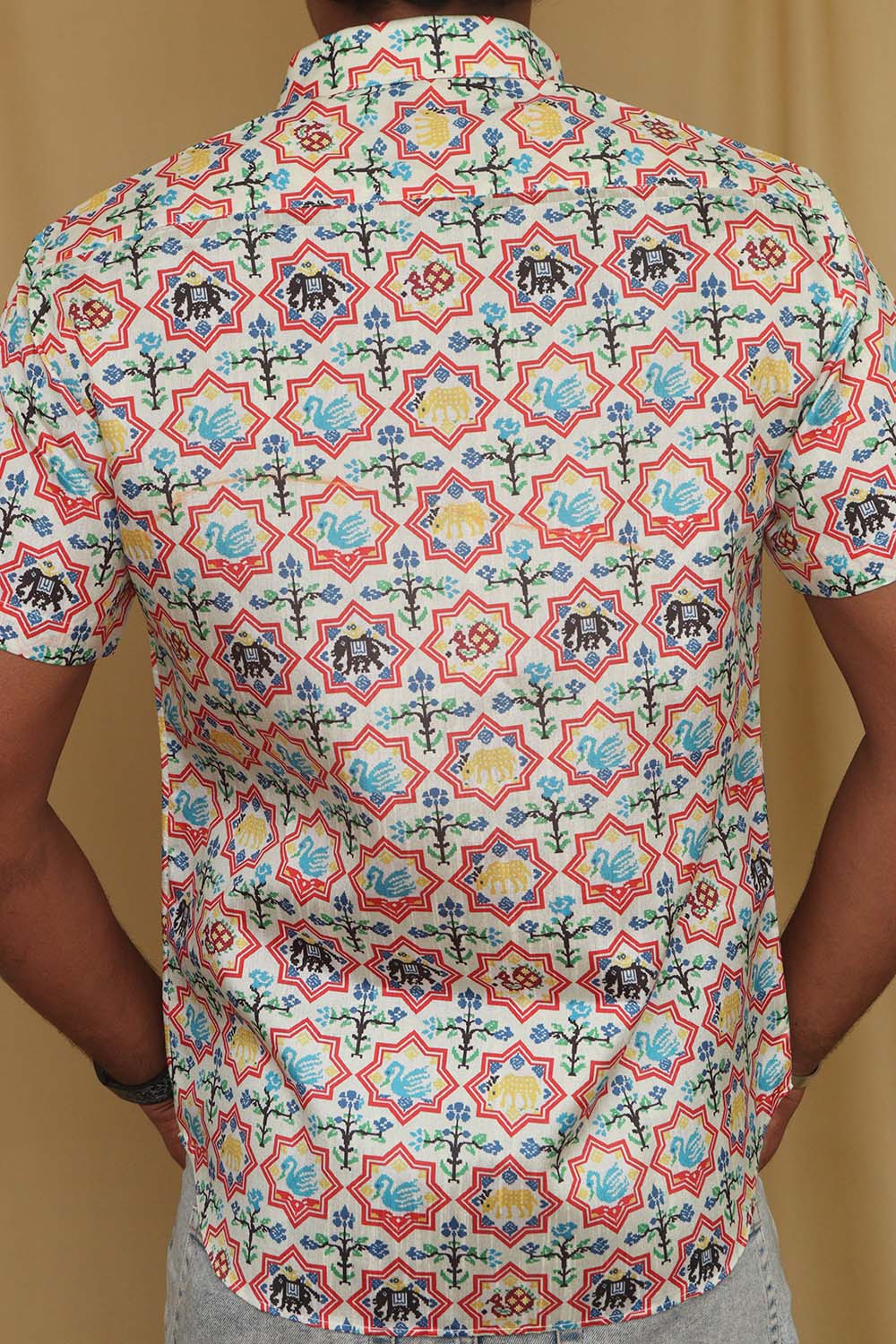 Stylish Off White Digital Printed Patola Design Tussar Silk Shirt - Luxurion World