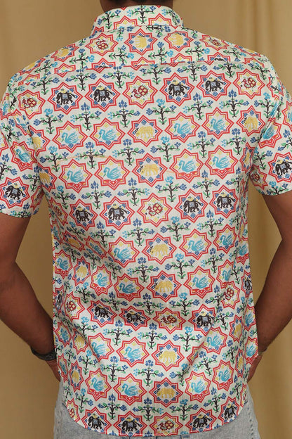 Stylish Off White Digital Printed Patola Design Tussar Silk Shirt - Luxurion World