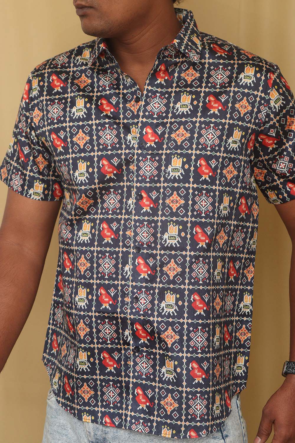 Stylish Blue Digital Printed Patola Design Tussar Silk Shirt - Luxurion World