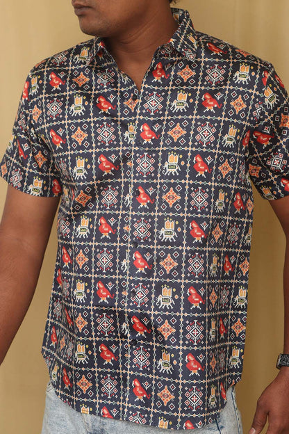 Stylish Blue Digital Printed Patola Design Tussar Silk Shirt - Luxurion World
