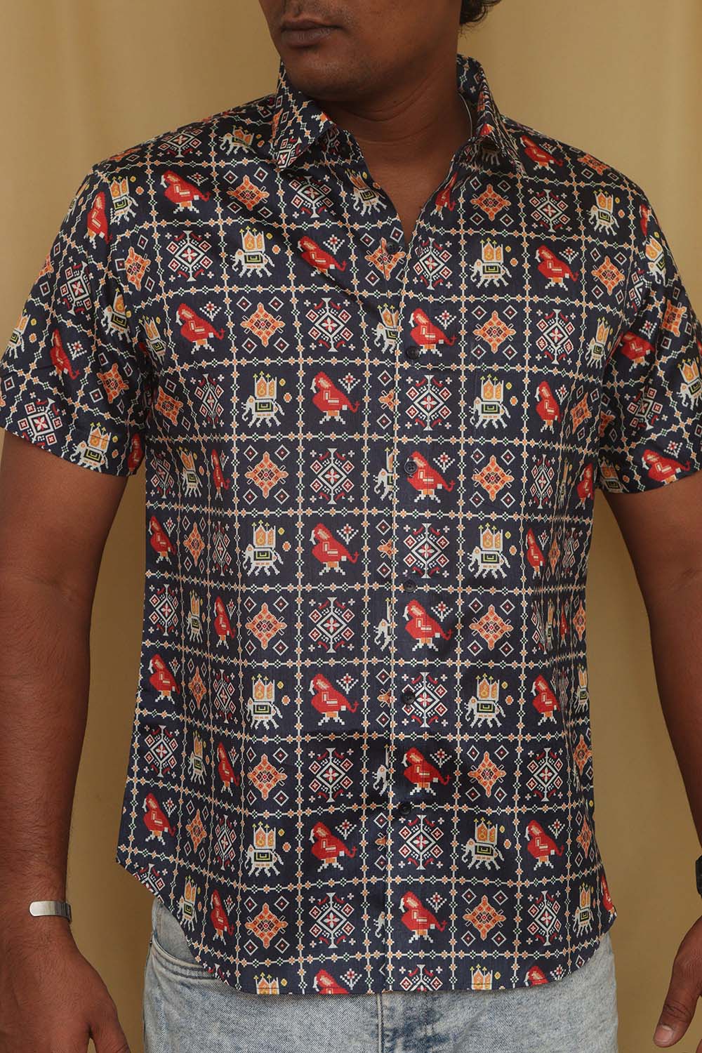 Stylish Blue Digital Printed Patola Design Tussar Silk Shirt - Luxurion World