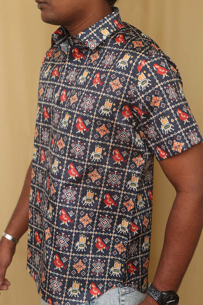 Stylish Blue Digital Printed Patola Design Tussar Silk Shirt - Luxurion World