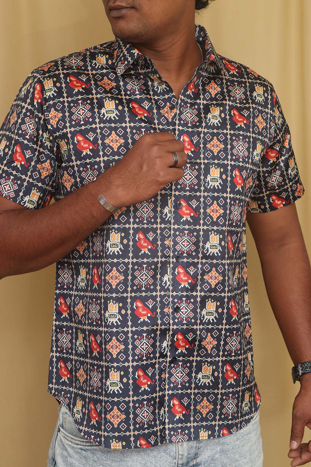 Stylish Blue Digital Printed Patola Design Tussar Silk Shirt - Luxurion World