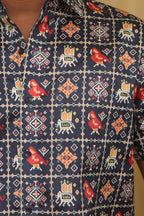 Stylish Blue Digital Printed Patola Design Tussar Silk Shirt - Luxurion World