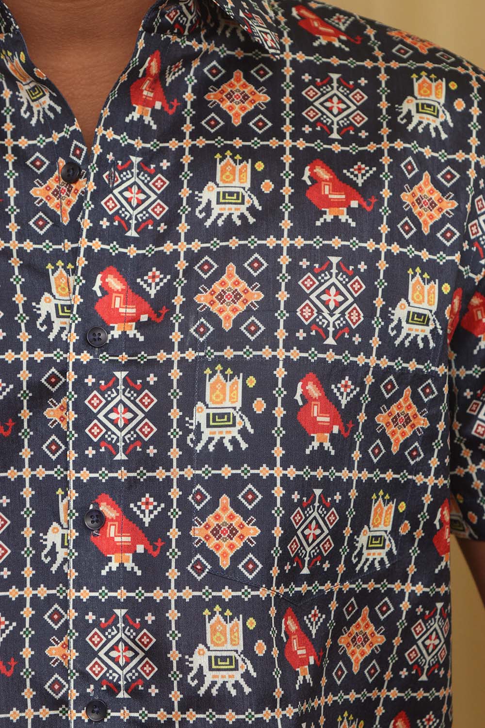 Stylish Blue Digital Printed Patola Design Tussar Silk Shirt - Luxurion World