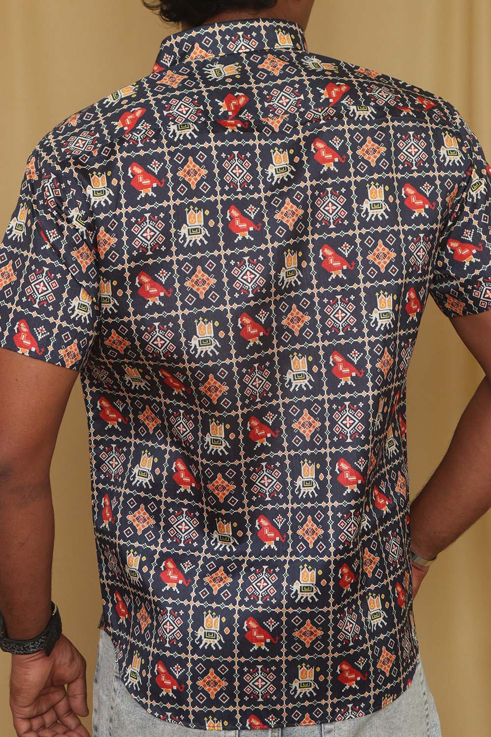 Stylish Blue Digital Printed Patola Design Tussar Silk Shirt - Luxurion World