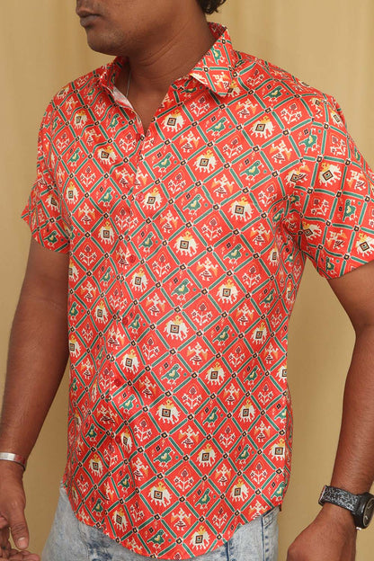 Stunning Red Digital Printed Patola Design Tussar Silk Shirt - Luxurion World