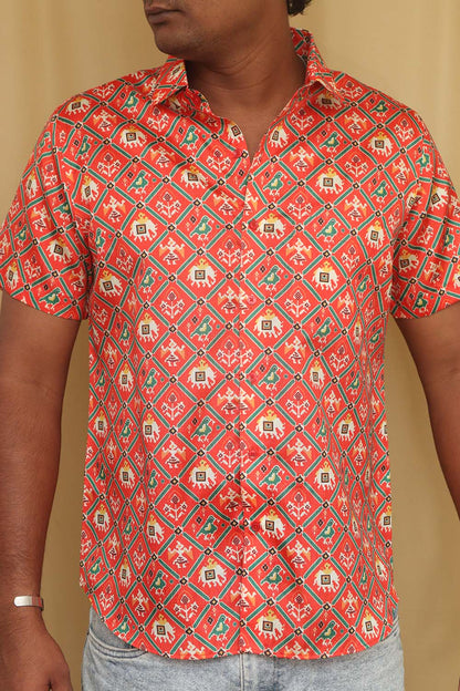 Stunning Red Digital Printed Patola Design Tussar Silk Shirt - Luxurion World