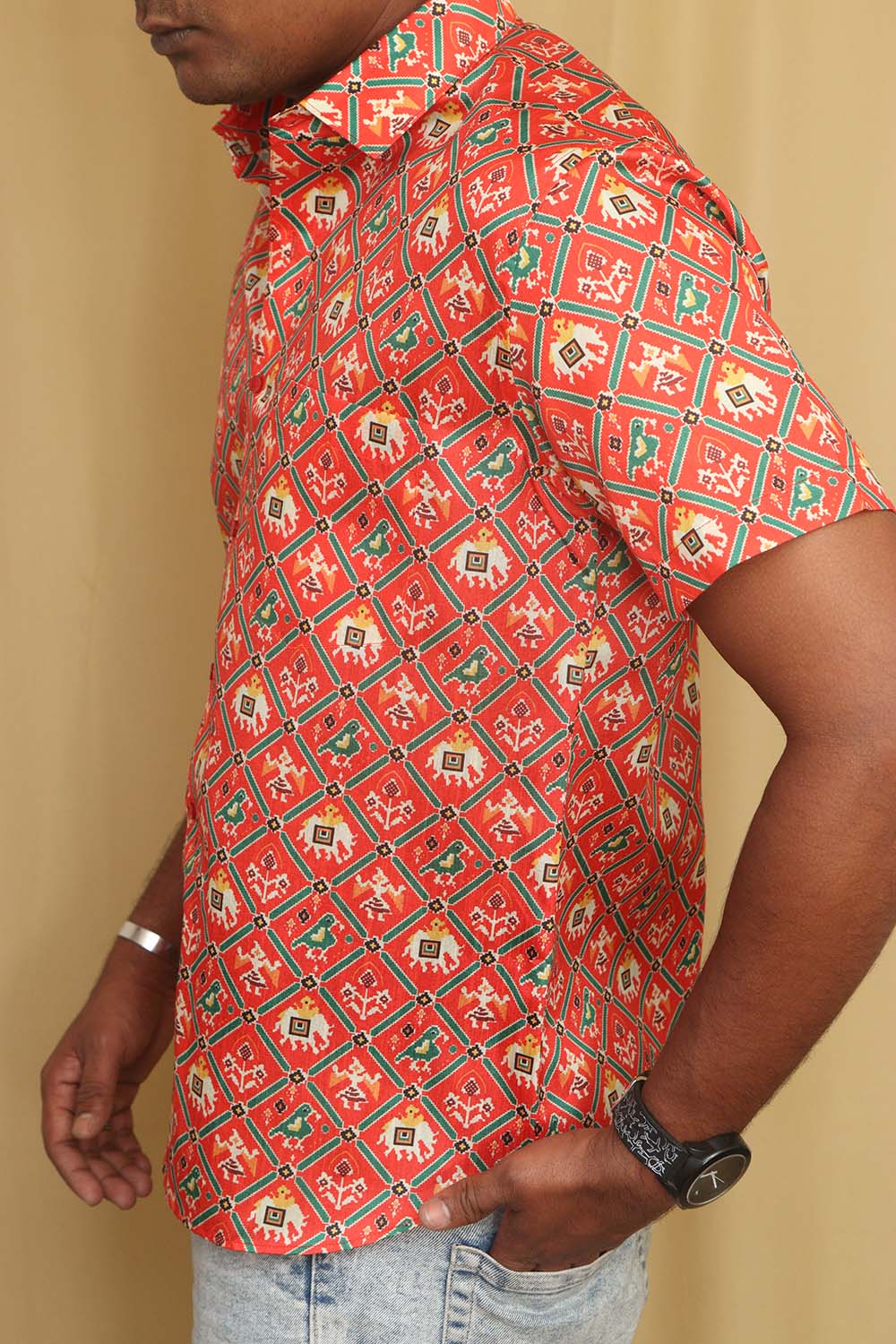 Stunning Red Digital Printed Patola Design Tussar Silk Shirt - Luxurion World