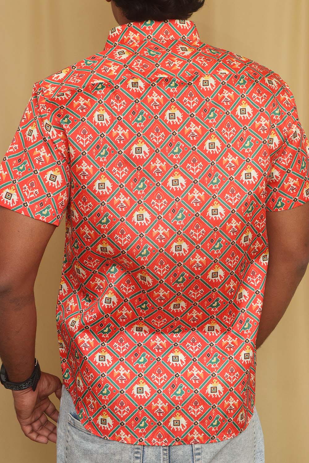 Stunning Red Digital Printed Patola Design Tussar Silk Shirt - Luxurion World