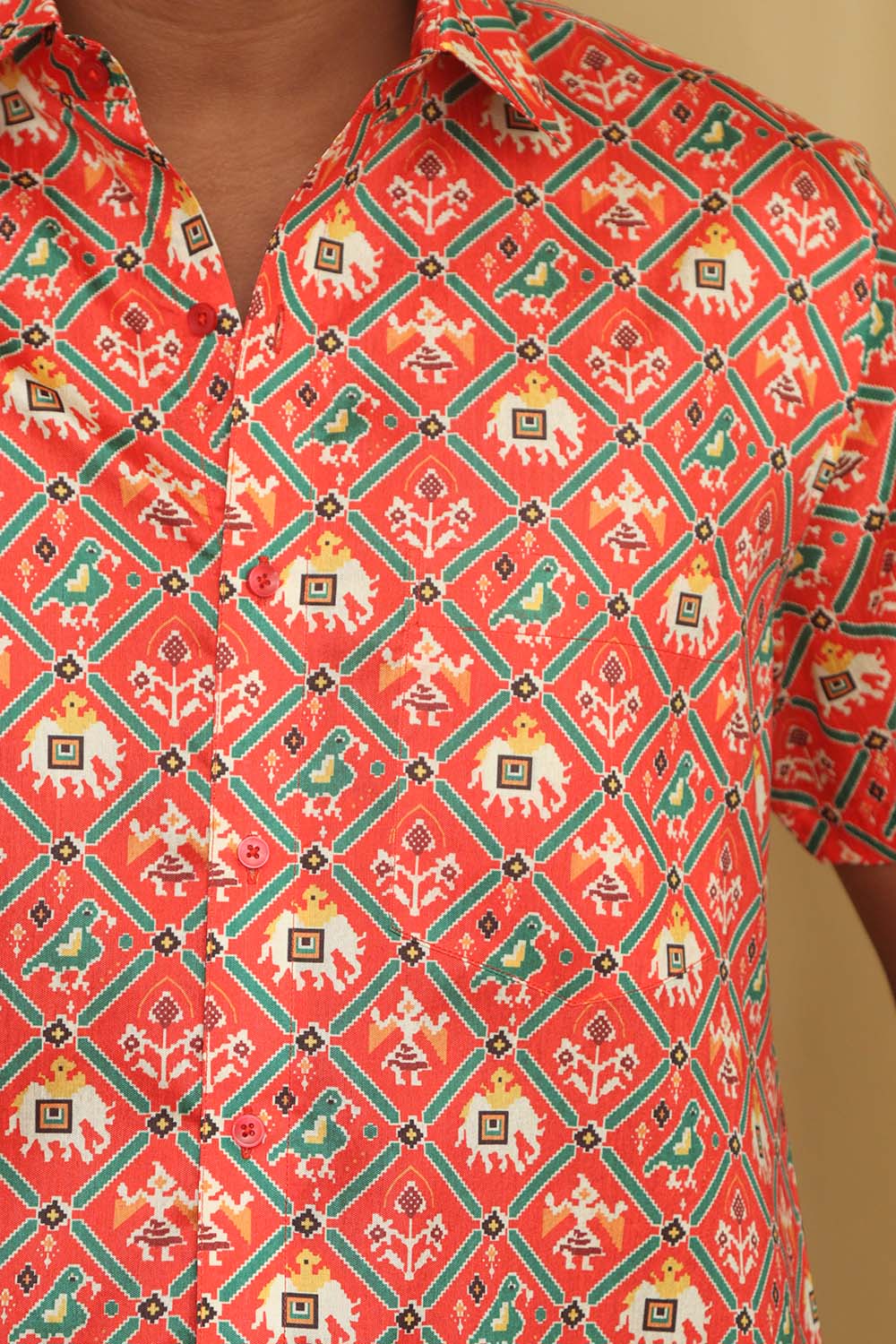 Stunning Red Digital Printed Patola Design Tussar Silk Shirt - Luxurion World
