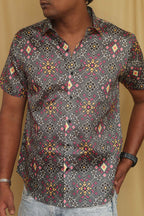 Grey Digital Printed Patola Design Tussar Silk Shirt - Luxurion World