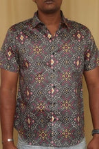 Grey Digital Printed Patola Design Tussar Silk Shirt - Luxurion World